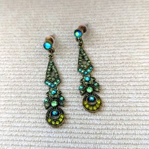 Green and blue drop earrings